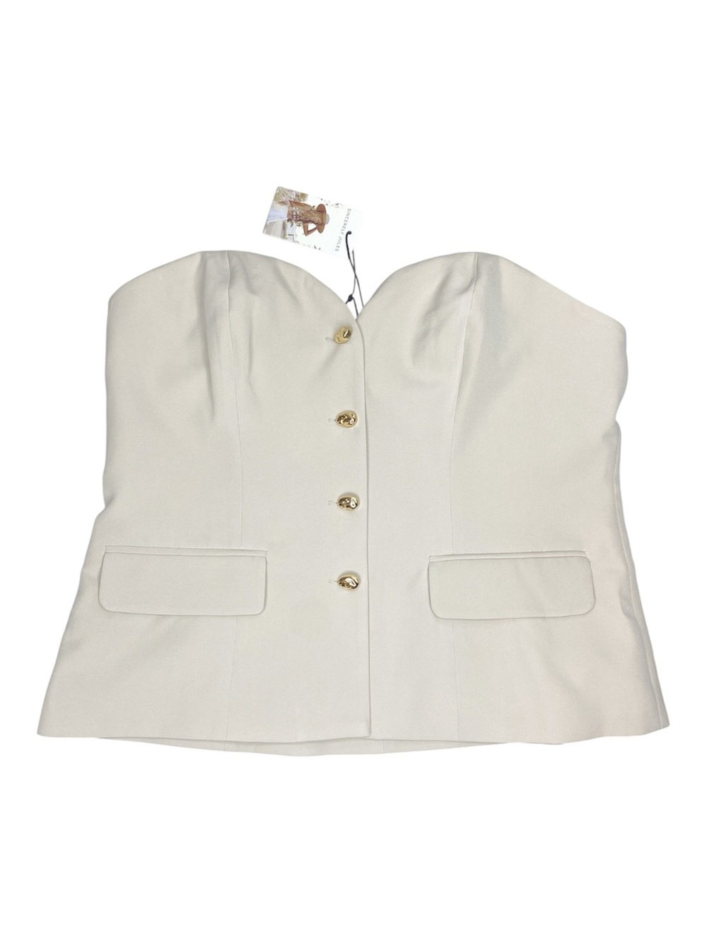 NWT Sincerely Jules Chic Strapless Cream Corset Vest Top Gold Buttons Size Large